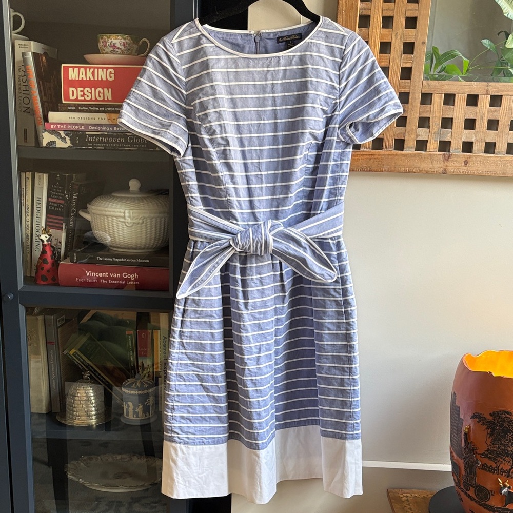 Brooks Brothers Stripe Dress 100% Cotton Chambray Blue and White 2